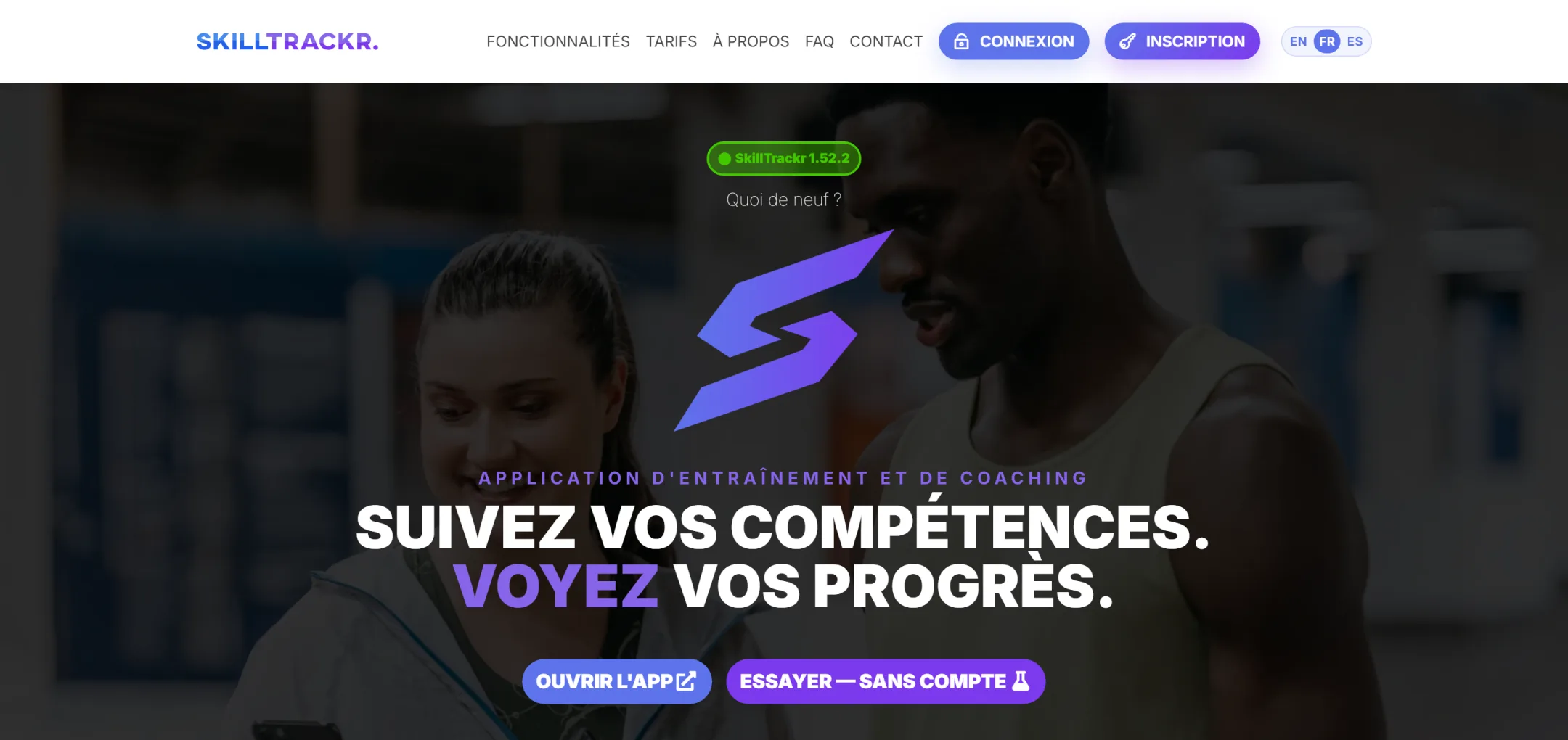 Page d'accueil du site Skilltrackr
